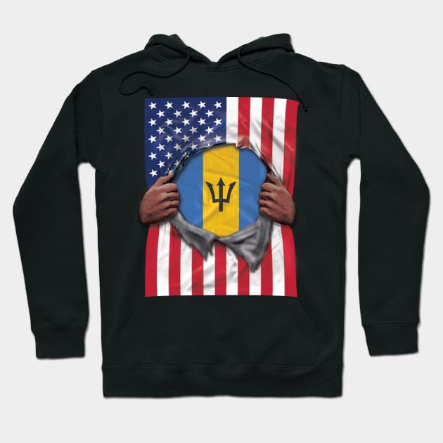 Barbados Flag American Flag Ripped - Gift for Barbadian From Barbados Hoodie by Country Flags